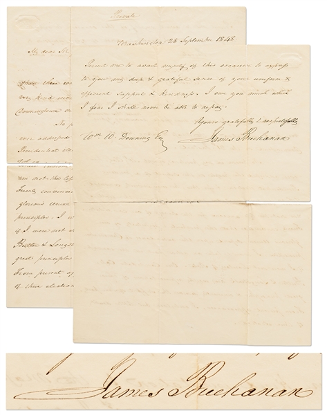 James Buchanan Autograph Letter Signed as Secretary of State in 1848 -- Buchanan Declines to Endorse a Presidential Candidate, But States ''Our glorious Union depends upon…Democratic principles''