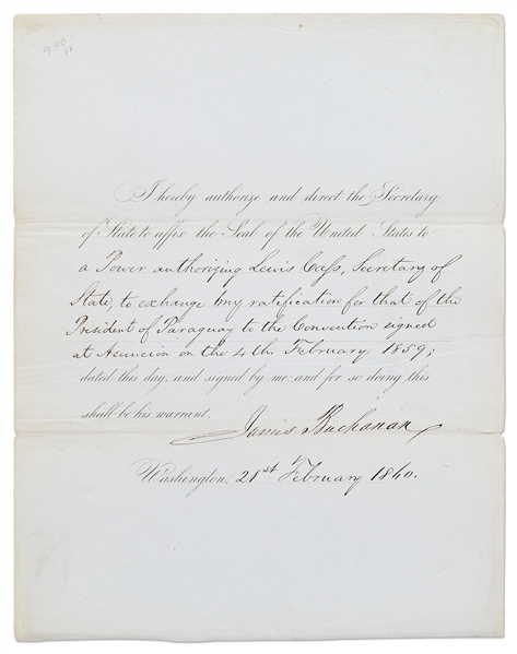 James Buchanan Document Signed as President, Putting an End to the Water Witch Affair