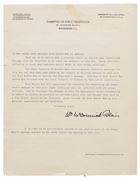 Woodrow Wilson Speech Draft, Hand-Annotated as President -- Wilson Writes Fiery Rhetoric Regarding the Evils of Germany During WWI -- ''…Against the horror of military conquest…''