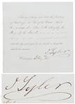 John Tyler Warrant Signed as President, Regarding a Letter to the King of France
