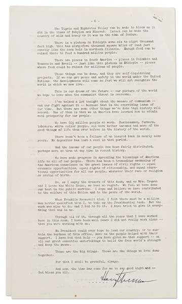 Harry Truman Signed Press Release of His Farewell Speech to the American People on 12 January 1953 -- ''…He can't pass the buck to anybody…''