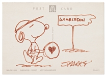Charles Schulz Hand-Drawn Postcard of Snoopy, with Tennis Content