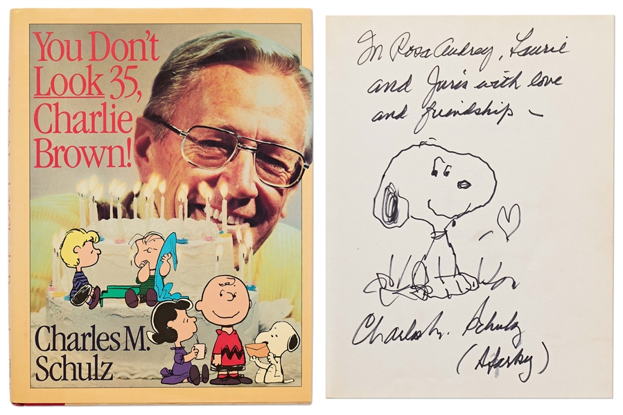 Charles Schulz Hand-Drawn Sketch of Snoopy With a Heart Symbol