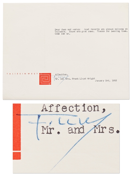 Frank Lloyd Wright Letter Signed on Taliesin West Stationery