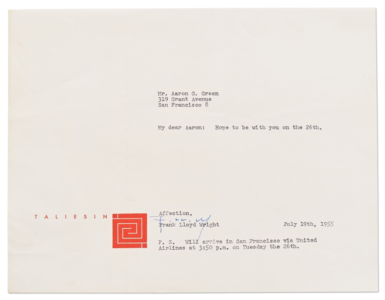 Frank Lloyd Wright Letter Signed