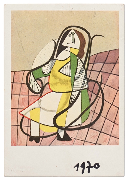 Pablo Picasso Signed Postcard of His Painting ''Woman in a Rocking-Chair''