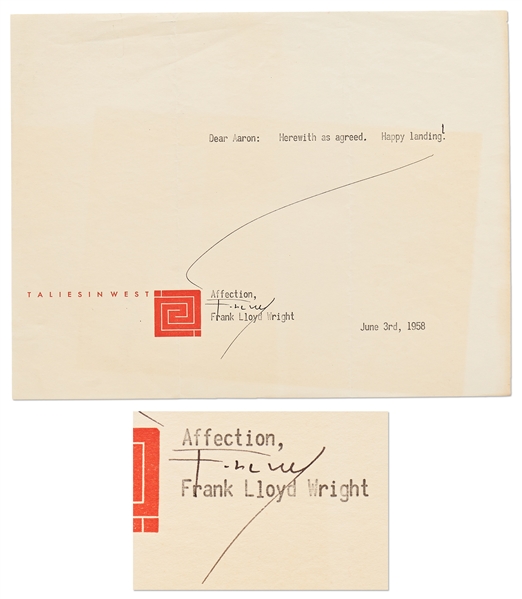 Frank Lloyd Wright Letter Signed -- ''...Happy landing!...''