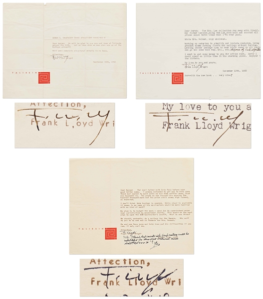 Frank Lloyd Wright Lot of Correspondence Regarding the Anderton Court Shops on Rodeo Drive in Beverly Hills -- Includes 3 Letters Signed by Wright, 4 Telegrams & Dozens of Retained Notes & Letters