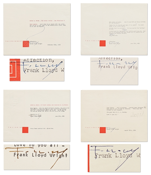 Frank Lloyd Wright Lot of Correspondence Regarding San Francisco's ''Butterfly Bridge'' -- Includes 4 Letters Signed by Wright, 3 Telegrams & Dozens of Retained Letters & Documents