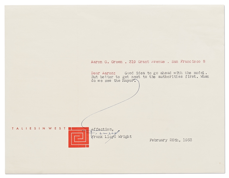 Frank Lloyd Wright Lot of Correspondence Regarding San Francisco's ''Butterfly Bridge'' -- Includes 4 Letters Signed by Wright, 3 Telegrams & Dozens of Retained Letters & Documents