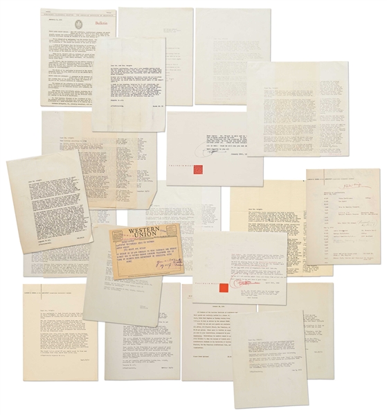 Frank Lloyd Wright Lot of Correspondence Regarding San Francisco's ''Butterfly Bridge'' -- Includes 4 Letters Signed by Wright, 3 Telegrams & Dozens of Retained Letters & Documents