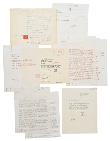 Lot of Frank Lloyd Wright Correspondence Related to the Marin County Civic Center, Wright's Last Public Project -- ''...This is where your career really begins...''