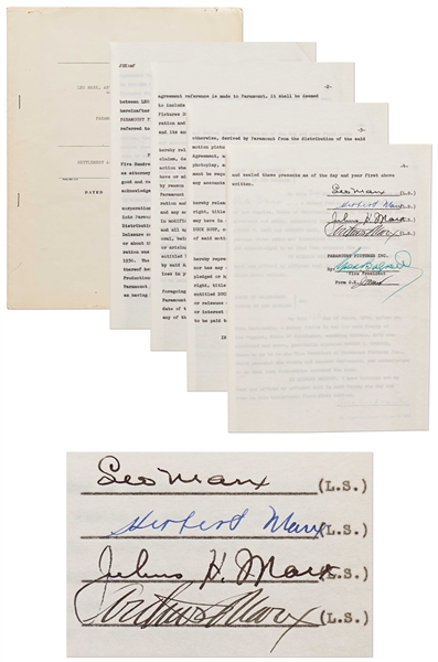 Marx Brothers Contract Signed by All Four Brothers for Their Most Famous Film, ''Duck Soup''