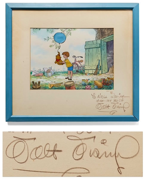 Walt Disney Signed Mat Housing a Screen-Used Cel of Christopher Robin & Winnie the Pooh from Winnie the Pooh and the Honey Tree -- Very Rare