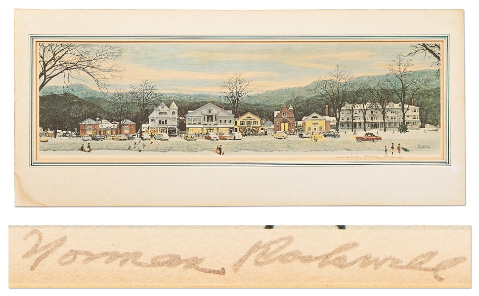 Norman Rockwell Signed Print of His Beloved Piece ''Stockbridge Main Street at Christmas''