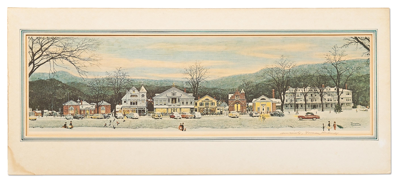 Norman Rockwell Signed Print of His Beloved Piece ''Stockbridge Main Street at Christmas''