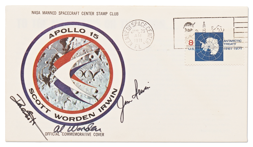 Apollo 15 Crew-Signed NASA Insurance Cover -- From Al Worden's Personal Collection, and Also With His Signed COA