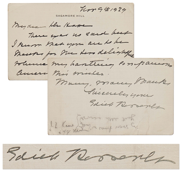 Edith Roosevelt Autograph Note Signed to Scribner's Editor Will David Howe