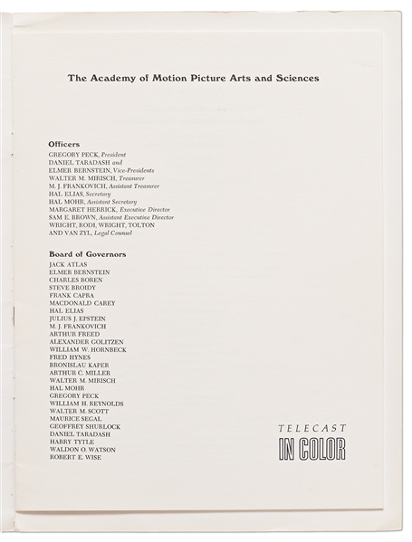 41st Academy Awards Presentation Program