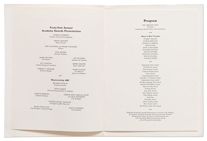 41st Academy Awards Presentation Program