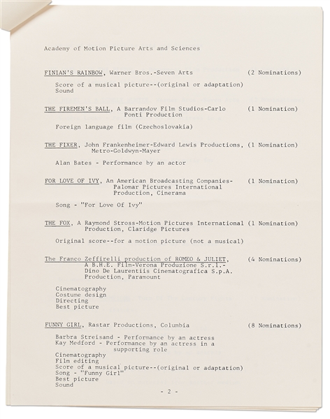 41st Academy Awards Presentation Program