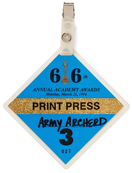 66th Academy Awards TV Pass -- Belonged to Army Archerd, Columnist for Variety