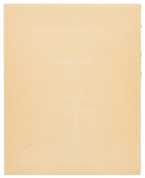 Emmy Nomination for ''The Tracey Ullman Show'' Given to Sam Simon in 1990 -- From the Sam Simon Estate