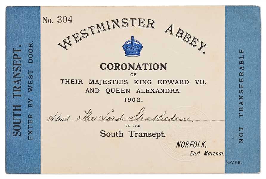 Admission Card to the Coronation of King Edward VII and Queen Alexandra in 1902