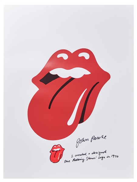 John Pasche Hand-Drawn and Signed ''Tongue and Lips'' Artwork on a Rolling Stones Lithograph Poster