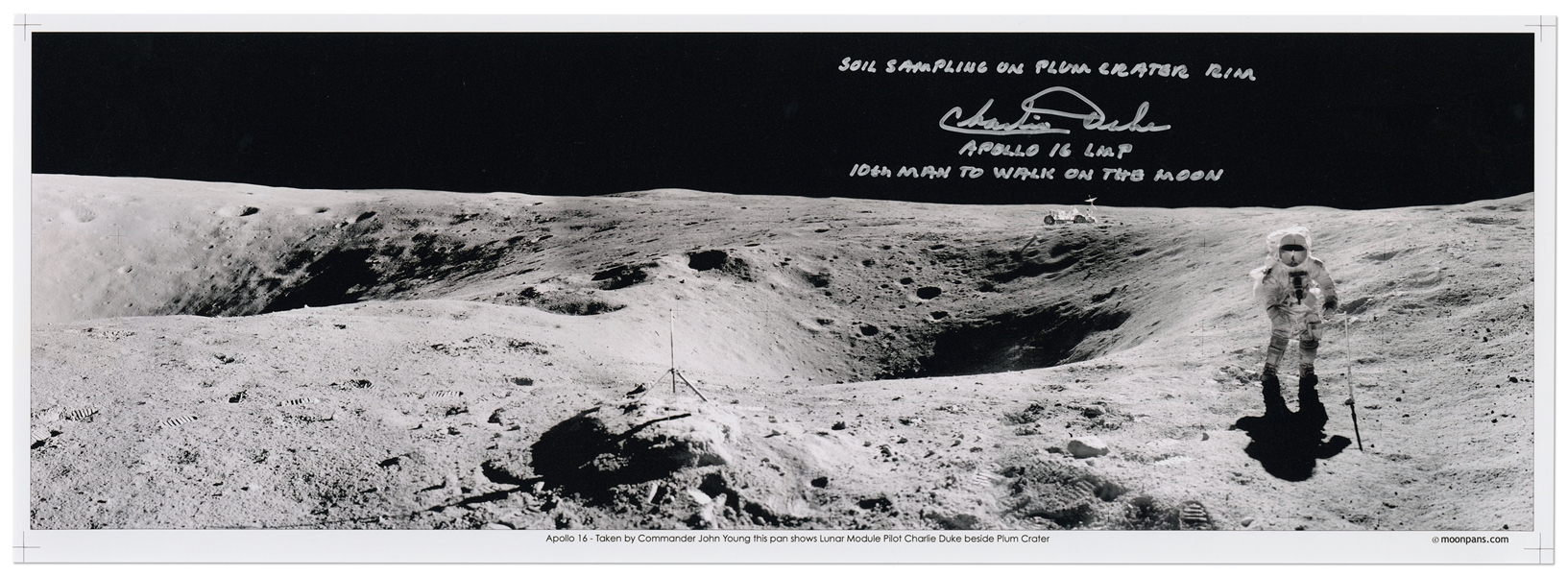 Charlie Duke Signed 23.5'' Panoramic Photo at the Edge of the Plum Crater