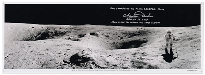 Charlie Duke Signed 23.5 Panoramic Photo at the Edge of the Plum Crater