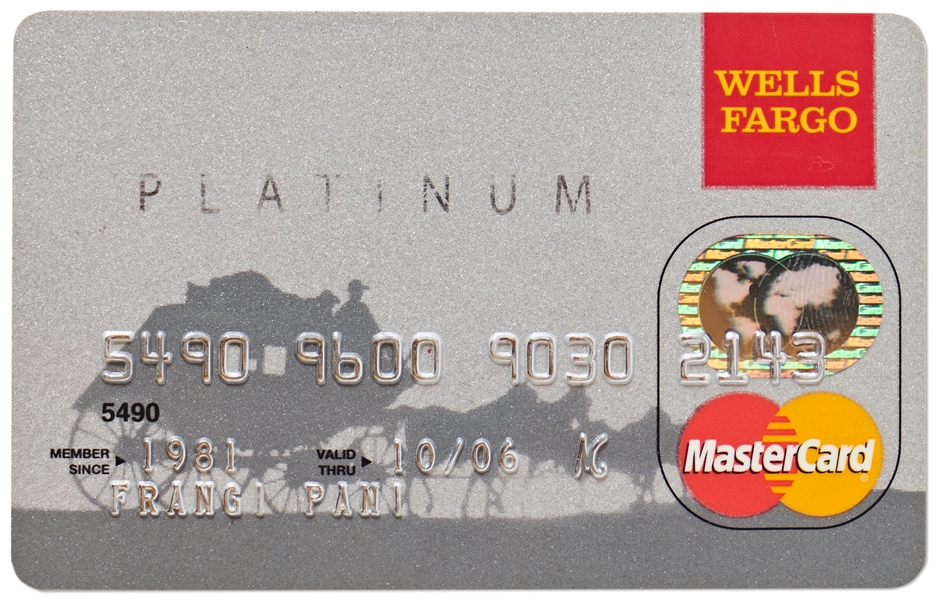 Marlon Brando's Personally Owned Wells Fargo Platinum MasterCard -- Issued to ''Frangi Pani'', the Name of Brando's Last Home