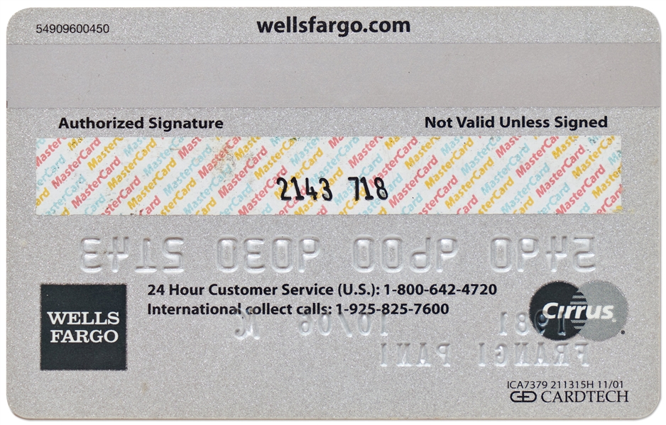 Marlon Brando's Personally Owned Wells Fargo Platinum MasterCard -- Issued to ''Frangi Pani'', the Name of Brando's Last Home