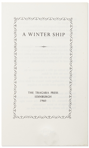 First Edition of Sylvia Plath's Poem ''A Winter Ship'' -- One of Only 60 Copies Extant, Personally Owned by Sylvia Plath