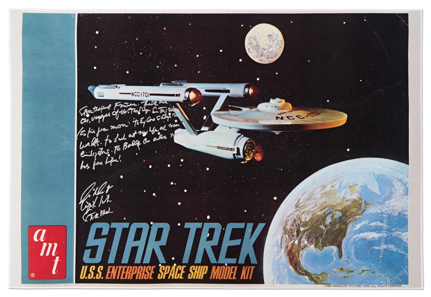 William Shatner Signed ''Star Trek'' Poster -- Shatner Writes the Famous Title Sequence Introduction: ''Space the Final Frontier...William Shatner / Capt. Kirk / Star Trek''