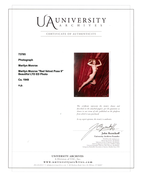 Tom Kelley Limited Edition Giclee Photograph of Marilyn Monroe -- ''Pose #9'' Photo Measures 17'' x 22''