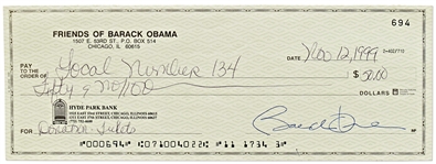 Barack Obama Check Signed from 1999 on the Friends of Barack Obama Bank Account -- Unendorsed & Without Bank Cancellation Marks