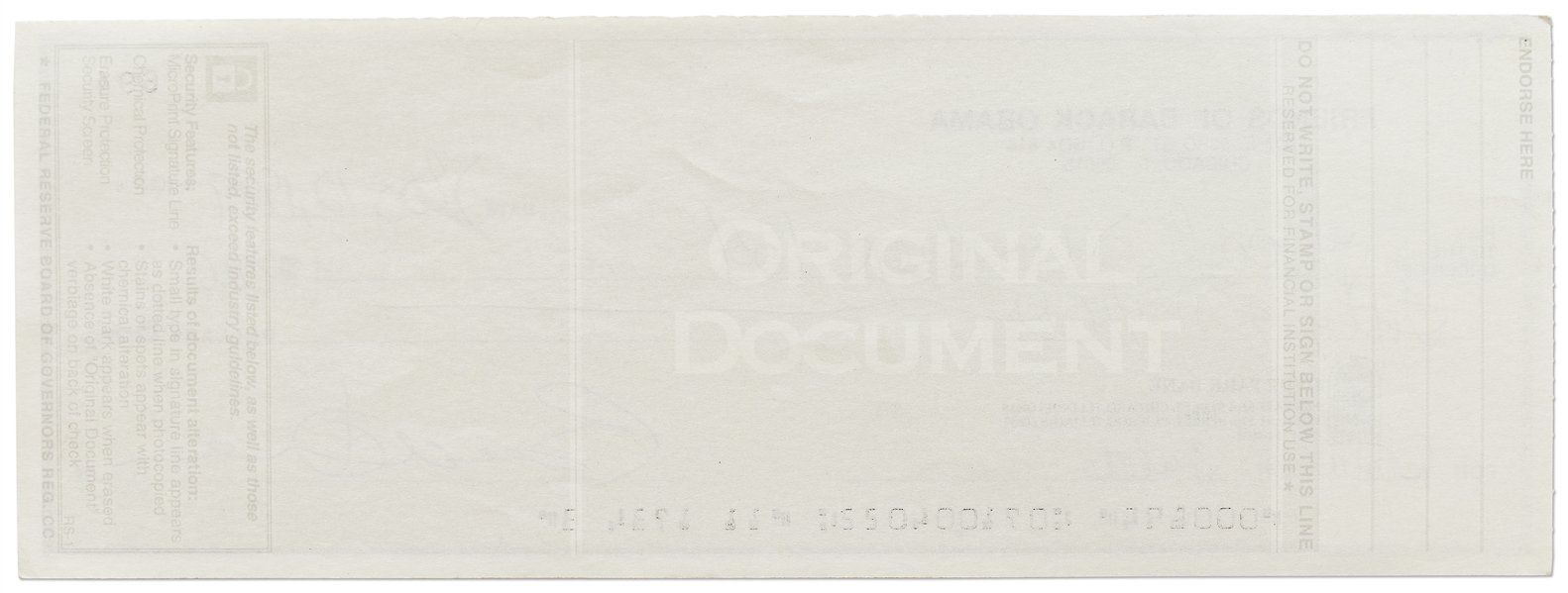 Barack Obama Check Signed from 1999 on the ''Friends of Barack Obama'' Bank Account -- Unendorsed & Without Bank Cancellation Marks