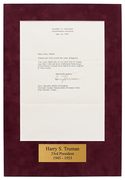 Harry Truman Letter Signed -- With PSA/DNA COA