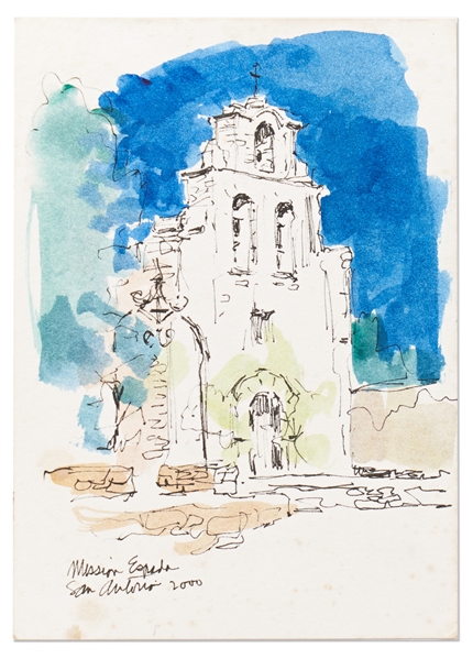 John Cullen Murphy Watercolor of the San Antonio Mission