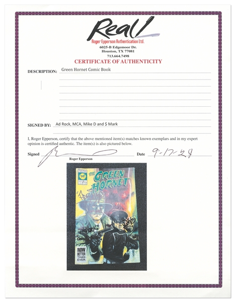 Beastie Boys Signed The Green Hornet Comic Book from 1991 -- Signed by Ad-Rock, MCA, Mike D and Money Mark -- With Epperson COA