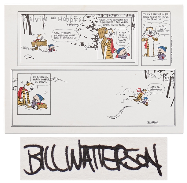 Final ''Calvin & Hobbes'' 1995 Color Proof Signed by Creator Bill Watterson -- With PSA/DNA Hologram