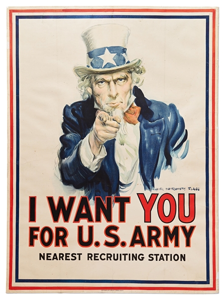 The Most Famous American Artwork, the Original ''I Want You'' World War I Recruitment Poster by James Montgomery Flagg