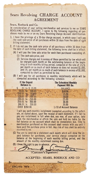 Frank Sinatra Signed Sears Receipt