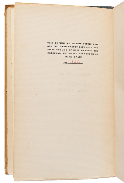 Mark Twain Signed Limited Edition Set of ''The Works of Mark Twain'' -- Dual-Signed ''SL Clemens / Mark Twain'' -- Rare, Complete Set in 37 Volumes