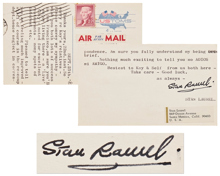 Stan Laurel Typed Letter Signed with Full Name