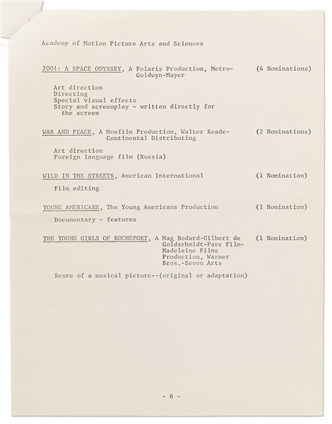 41st Academy Awards Presentation Program