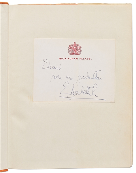 Queen Elizabeth II Signed Buckingham Palace Card, Inscribed to Her Godson Edward