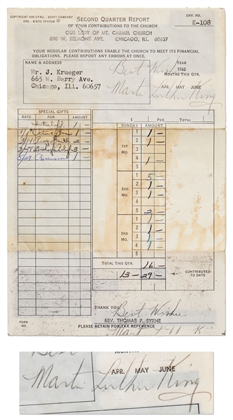 Martin Luther King, Jr. Signed Donation Receipt -- Without Inscription