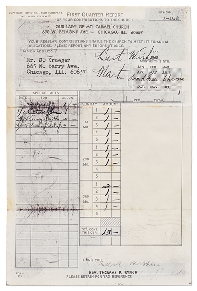 Martin Luther King, Jr. Signed Donation Receipt -- Without Inscription